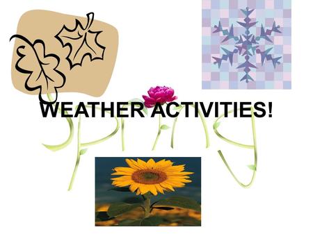 WEATHER ACTIVITIES!. ACTIVITIES for FALL: ● Watch football ● Studying ● Go to school ● Play sports ● Running ● Halloween ● Thanksgiving ● What else?