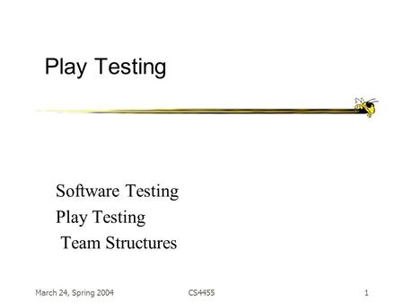 March 24, Spring 2004CS44551 Play Testing Software Testing Play Testing Team Structures.