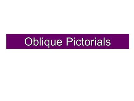 Oblique Pictorials. An Oblique pictorial starts with a straight-on view of one of the object’s faces, which is often the front face. Angled, parallel.
