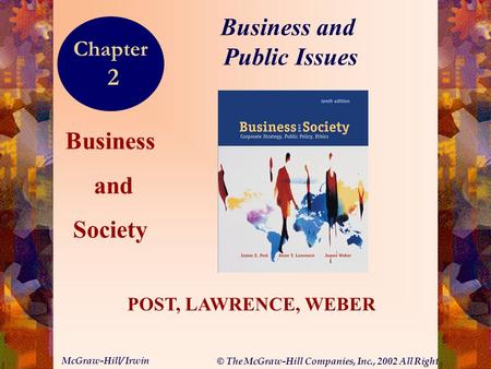 © The McGraw-Hill Companies, Inc., 2002 All Rights Reserved. McGraw-Hill/ Irwin 2-1 Business and Society POST, LAWRENCE, WEBER Business and Public Issues.