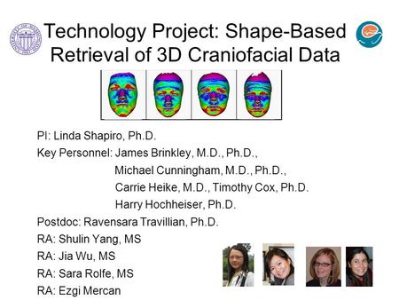 Technology Project: Shape-Based Retrieval of 3D Craniofacial Data PI: Linda Shapiro, Ph.D. Key Personnel: James Brinkley, M.D., Ph.D., Michael Cunningham,