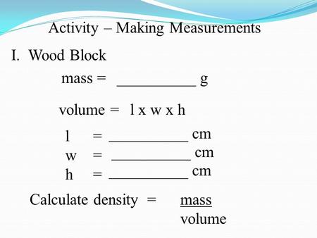 Activity – Making Measurements