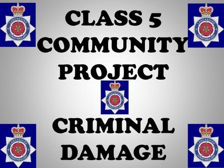 CLASS 5 COMMUNITY PROJECT CRIMINAL DAMAGE A person who, without lawful excuse, destroys or damages any property belonging to another, intending to.