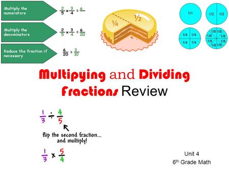 Unit 4 6 th Grade Math Multipying and Dividing Fractions Review.