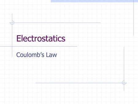 Electrostatics Coulomb’s Law.