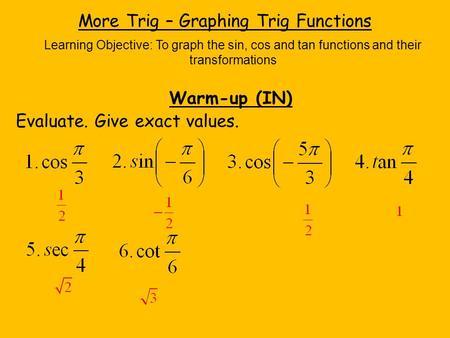 More Trig – Graphing Trig Functions