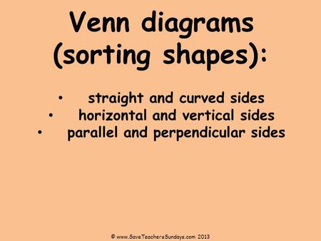 Venn diagrams (sorting shapes):