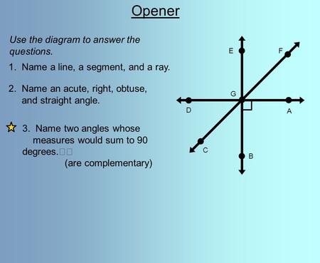 Opener Use the diagram to answer the questions.