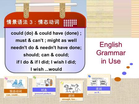 English Grammar in Use could (do) & could have (done) ; must & can’t ; might as well needn't do & needn't have done; should; can & could; if I do & if.