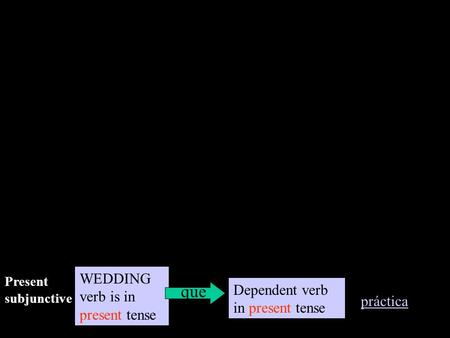 Present subjunctive WEDDING verb is in present tense Dependent verb in present tense que práctica.