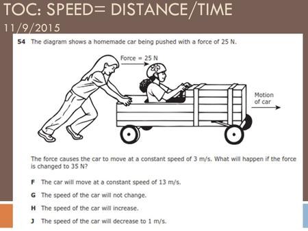 TOC: Speed= Distance/Time 11/9/2015