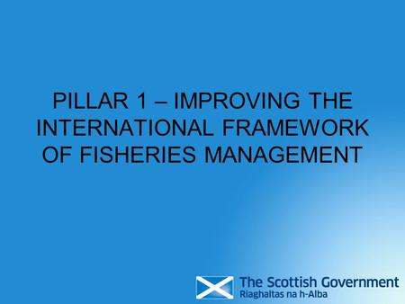 PILLAR 1 – IMPROVING THE INTERNATIONAL FRAMEWORK OF FISHERIES MANAGEMENT.