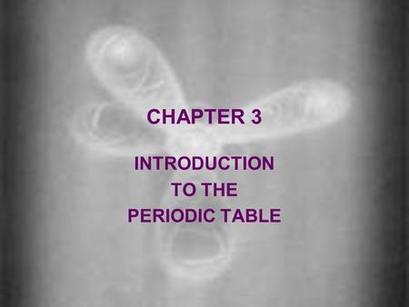 CHAPTER 3 INTRODUCTION TO THE PERIODIC TABLE. The Periodic Table Based on repeating patterns Patterns help us predict things Ex: Calender months Breakfast,