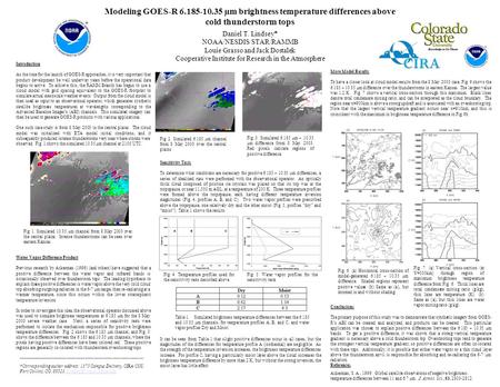 Modeling GOES-R 6.185-10.35 µm brightness temperature differences above cold thunderstorm tops Introduction As the time for the launch of GOES-R approaches,