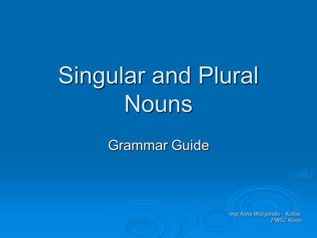 Singular and Plural Nouns Grammar Guide mgr Anna Waligórska – Kotfas PWSZ Konin.