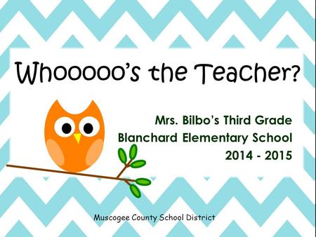 Muscogee County School District Mrs. Bilbo’s Third Grade Blanchard Elementary School 2014 - 2015 Whooooo’s the Teacher?