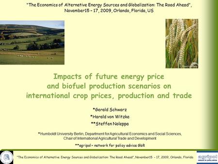 “The Economics of Alternative Energy Sources and Globalization: The Road Ahead”, November15 – 17, 2009, Orlando, Florida Impacts of future energy price.