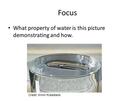 Focus What property of water is this picture demonstrating and how.