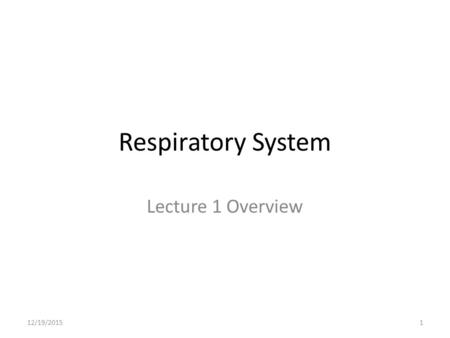 Respiratory System Lecture 1 Overview 12/19/20151.