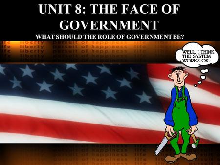 UNIT 8: THE FACE OF GOVERNMENT WHAT SHOULD THE ROLE OF GOVERNMENT BE?