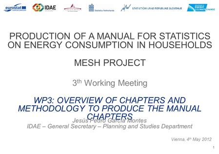 1 PRODUCTION OF A MANUAL FOR STATISTICS ON ENERGY CONSUMPTION IN HOUSEHOLDS MESH PROJECT 3 th Working Meeting Vienna, 4 th May 2012 WP3: OVERVIEW OF CHAPTERS.
