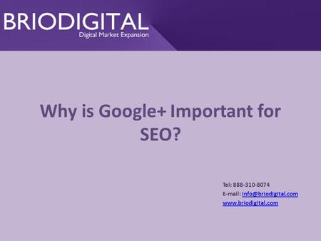 Why is Google+ Important for SEO? Tel: 888-310-8074