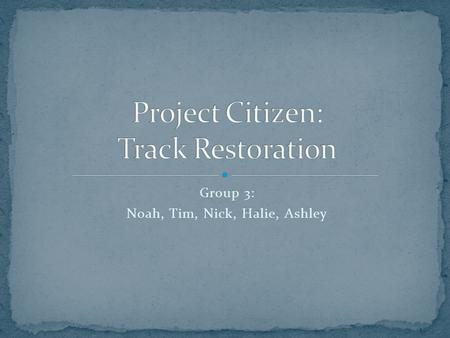 Group 3: Noah, Tim, Nick, Halie, Ashley. The alternative proposal that we are going to chose is re- doing the track and soccer field with adding lights.