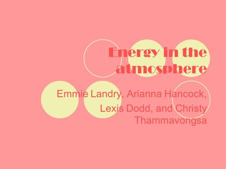 Energy in the atmosphere Emmie Landry, Arianna Hancock, Lexis Dodd, and Christy Thammavongsa.