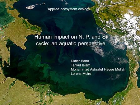Human impact on N, P, and Si cycle: an aquatic perspective Didier Baho Tarikul Islam Mohammad Ashraful Haque Mollah Lorenz Meire Applied ecosystem ecology.
