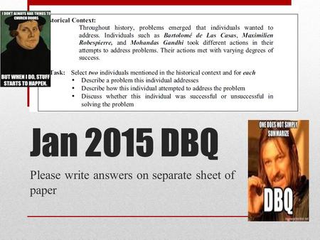 Jan 2015 DBQ Please write answers on separate sheet of paper.