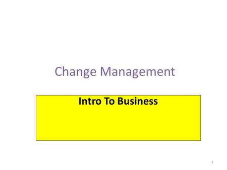 Change Management 1 Intro To Business. Intro to Business Defining change management Individual change management Organizational change management Who.