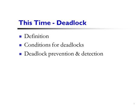 This Time - Deadlock Definition Conditions for deadlocks