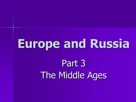 Europe and Russia Part 3 The Middle Ages. After the collapse of the Roman Empire, much of Europe entered the MIDDLE AGES – a time where knowledge and.