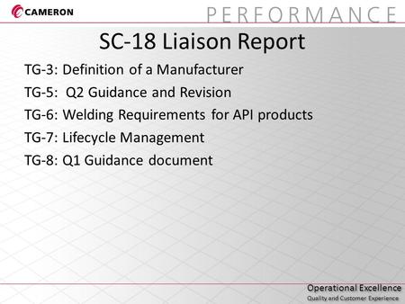 Operational Excellence Quality and Customer Experience Operational Excellence Quality and Customer Experience SC-18 Liaison Report TG-3: Definition of.