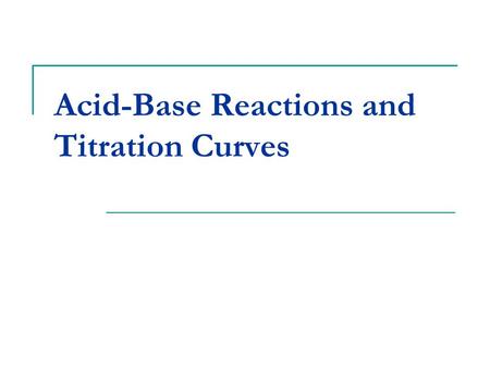 Acid-Base Reactions and Titration Curves. Neutralization Reactions Neutralization reactions occur when a base is added to an acid to neutralize the acid’s.