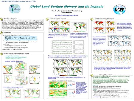 The lower boundary condition of the atmosphere, such as SST, soil moisture and snow cover often have a longer memory than weather itself. Land surface.