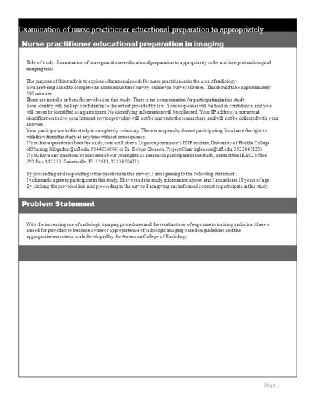 Page 1 Examination of nurse practitioner educational preparation to appropriately Nurse practitioner educational preparation in imaging Title of study: