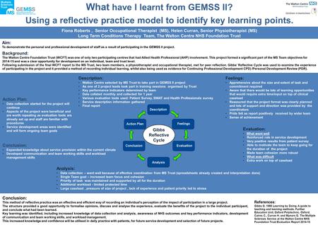 What have I learnt from GEMSS II? Using a reflective practice model to identify key learning points. Aim: To demonstrate the personal and professional.
