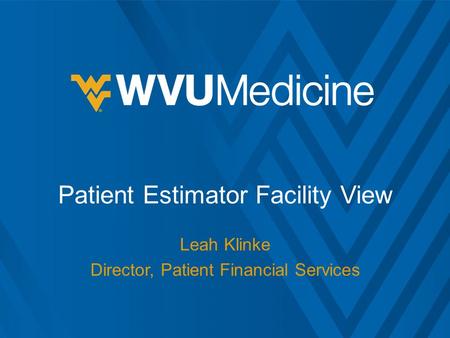 Patient Estimator Facility View Leah Klinke Director, Patient Financial Services.