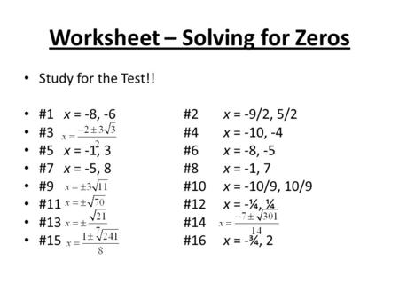 Worksheet – Solving for Zeros