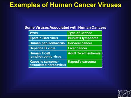 Examples of Human Cancer Viruses Some Viruses Associated with Human Cancers.
