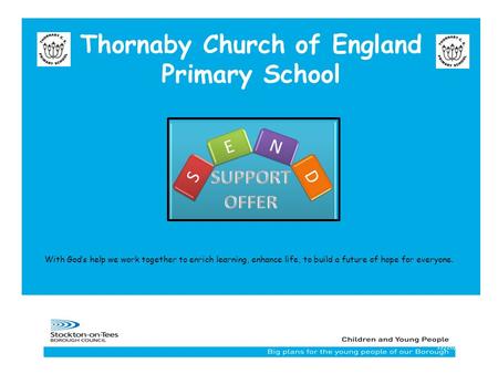 112/20/2015 Thornaby Church of England Primary School With God’s help we work together to enrich learning, enhance life, to build a future of hope for.