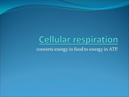 Converts energy in food to energy in ATP.. Formula for Cellular Respiration 6O 2 + C 6 H 12 O 6 → 6CO 2 + 6H 2 O + 36 ATP.