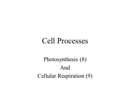 Cell Processes Photosynthesis (8) And Cellular Respiration (9)