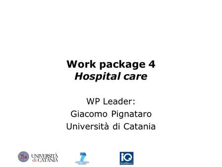 Work package 4 Hospital care WP Leader: Giacomo Pignataro Università di Catania.
