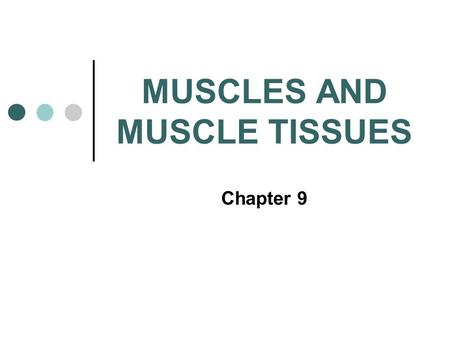 MUSCLES AND MUSCLE TISSUES Chapter 9. Functions of Muscle Tissue Movement Heat production Maintenance of posture Stabilize joints.