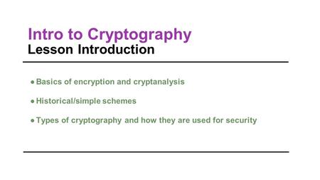 Intro to Cryptography Lesson Introduction