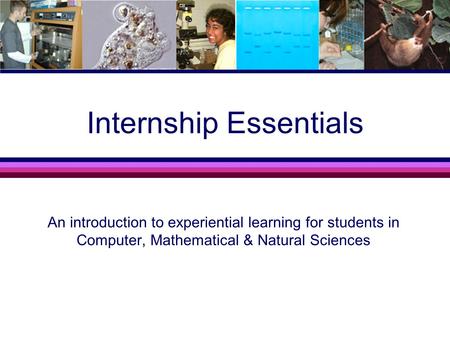 Internship Essentials An introduction to experiential learning for students in Computer, Mathematical & Natural Sciences.