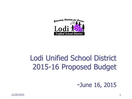 Lodi Unified School District 2015-16 Proposed Budget - June 16, 2015 12/20/20151.