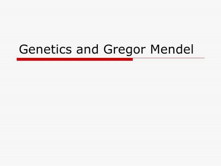 Genetics and Gregor Mendel. Genetics- the study of heredity I. Gregor Mendel & Pea Plants A. Austrian monk who began studying garden pea plants in 1860’s.